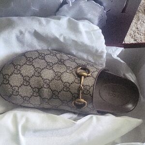 Gucci Beige and Brown Monogram Mule